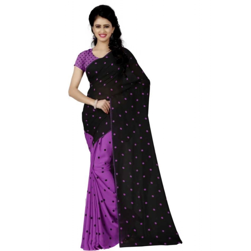 Women's Faux Georgette Printed Saree With Unstitched Blouse 5.5Mtr (Purple)