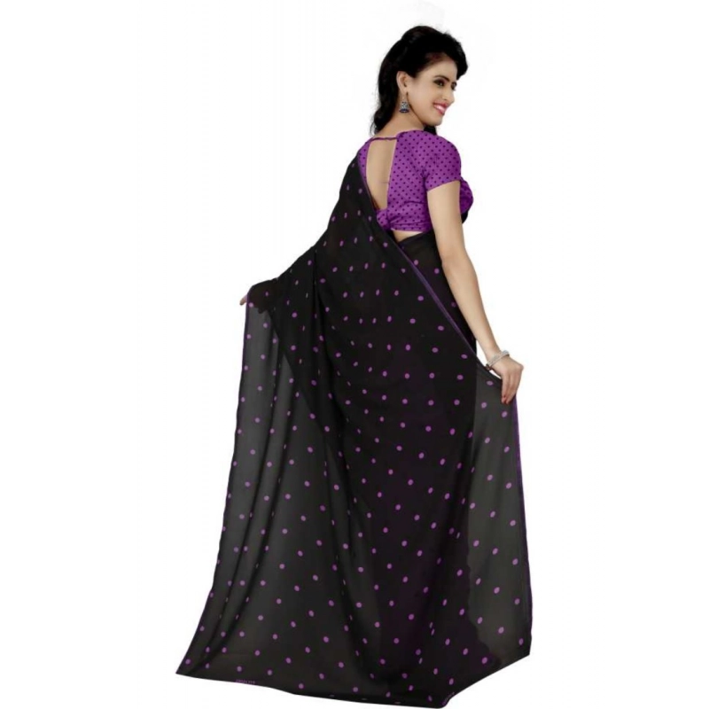 Women's Faux Georgette Printed Saree With Unstitched Blouse 5.5Mtr (Purple)