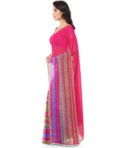 Generic Women's Faux Georgette Printed Saree With Unstitched Blouse 5.5Mtr (Pink)