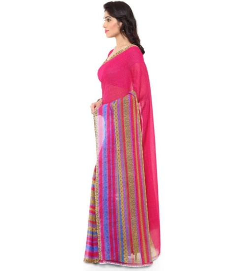 Generic Women's Faux Georgette Printed Saree With Unstitched Blouse 5.5Mtr (Pink)