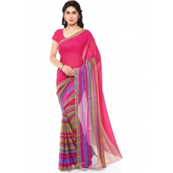 Generic Women's Faux Georgette Printed Saree With Unstitched Blouse 5.5Mtr (Pink)