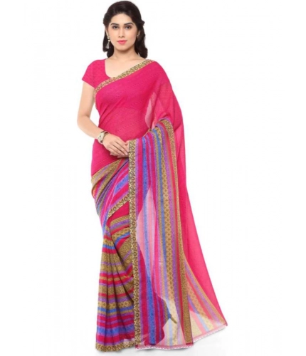 Generic Women's Faux Georgette Printed Saree With Unstitched Blouse 5.5Mtr (Pink)