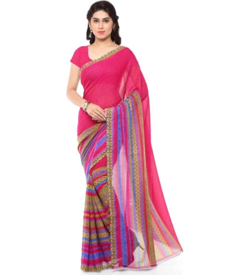 Generic Women's Faux Georgette Printed Saree With Unstitched Blouse 5.5Mtr (Pink)