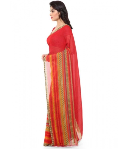 Generic Women's Faux Georgette Printed Saree With Unstitched Blouse 5.5Mtr (Red)