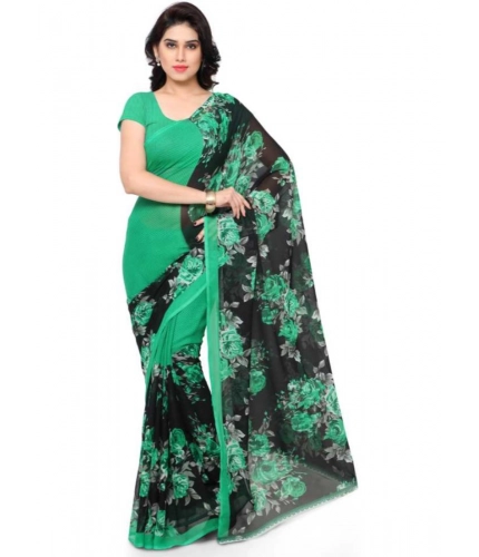 Generic Women's Faux Georgette Printed Saree With Unstitched Blouse 5.5Mtr (Green)