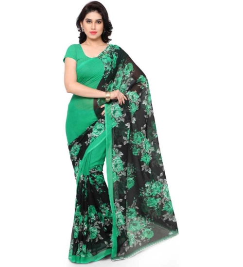 Generic Women's Faux Georgette Printed Saree With Unstitched Blouse 5.5Mtr (Green)