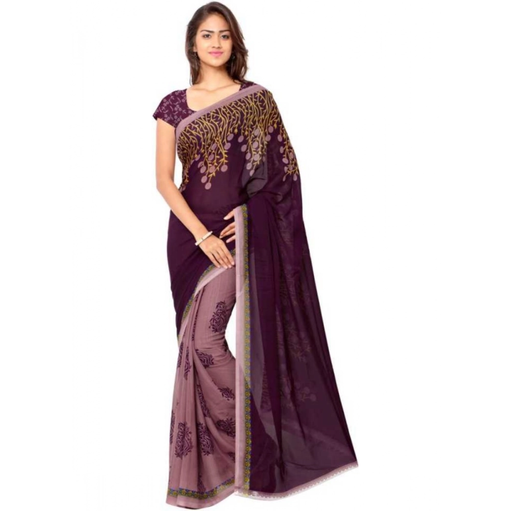 Generic Women's Faux Georgette Printed Saree With Unstitched Blouse 5.5Mtr (Wine) Generic Women's Faux Georgette Printed Saree With Unstitched Blouse 5.5Mtr (Wine)