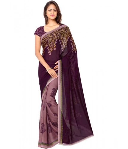 Generic Women's Faux Georgette Printed Saree With Unstitched Blouse 5.5Mtr (Wine)