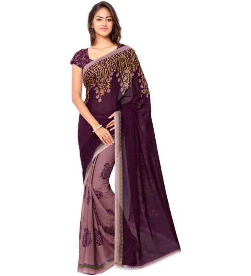 Generic Women's Faux Georgette Printed Saree With Unstitched Blouse 5.5Mtr (Wine)
