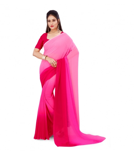 Generic Women's Georgette Solid Saree With Unstitched Blouse 5.5Mtr (Pink)