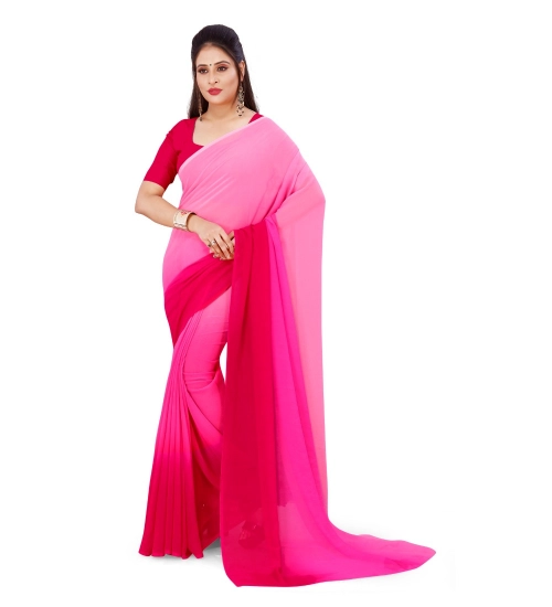 Generic Women's Georgette Solid Saree With Unstitched Blouse 5.5Mtr (Pink)