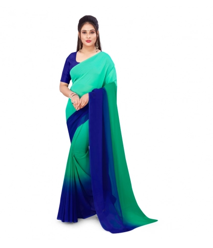 Generic Women's Georgette Solid Saree With Unstitched Blouse 5.5Mtr (Turquoise Green)