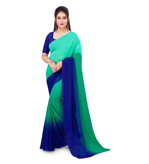 Generic Women's Georgette Solid Saree With Unstitched Blouse 5.5Mtr (Turquoise Green)