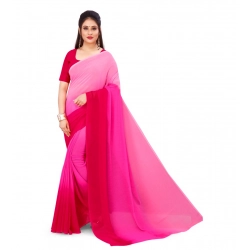 Generic Women's Georgette Solid Saree With Unstitched Blouse 5.5Mtr (Pink)
