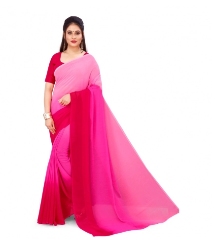 Generic Women's Georgette Solid Saree With Unstitched Blouse 5.5Mtr (Pink)