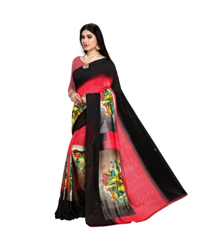 Generic Women's Georgette Printed Saree With Unstitched Blouse 5.5Mtr (Pink)