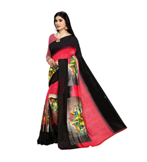 Generic Women's Georgette Printed Saree With Unstitched Blouse 5.5Mtr (Pink)