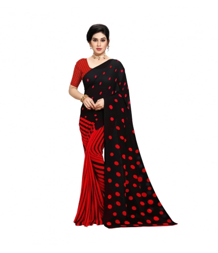 Generic Women's Georgette Printed Saree With Unstitched Blouse 5.5Mtr (Red)