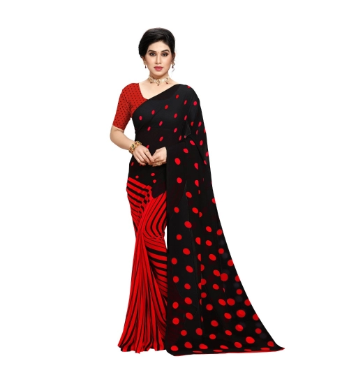 Generic Women's Georgette Printed Saree With Unstitched Blouse 5.5Mtr (Red)