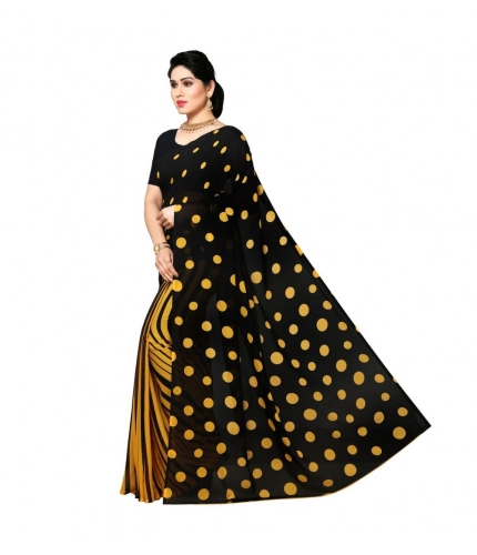 Generic Women's Georgette Printed Saree With Unstitched Blouse 5.5Mtr (Yellow)