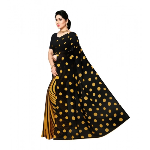 Women's Georgette Printed Saree With Unstitched Blouse 5.5Mtr (Yellow)
