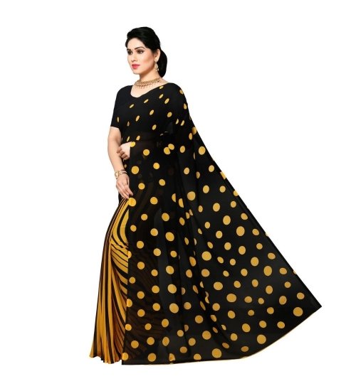 Generic Women's Georgette Printed Saree With Unstitched Blouse 5.5Mtr (Yellow)