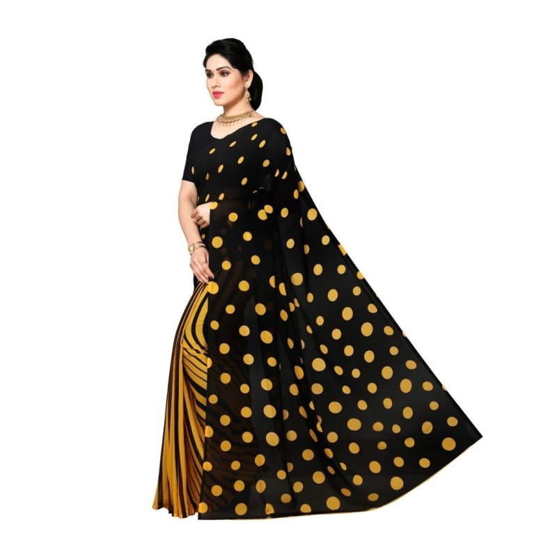 Women's Georgette Printed Saree With Unstitched Blouse 5.5Mtr (Yellow)