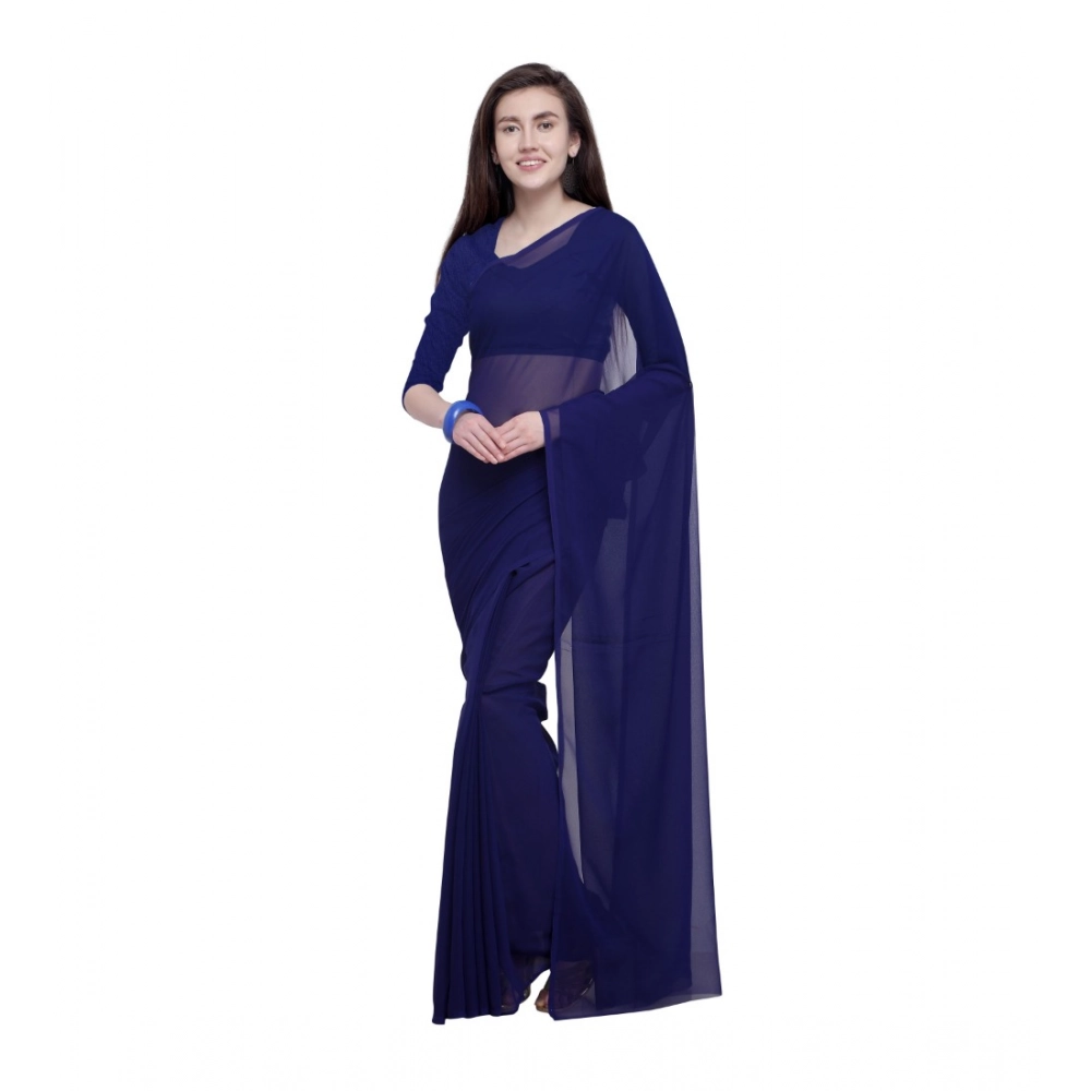 Generic Women's Dyed Solid Saree With Unstitched Blouse 5.5Mtr (Dark Blue) Generic Women's Dyed Solid Saree With Unstitched Blouse 5.5Mtr (Dark Blue)