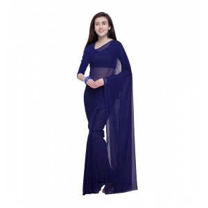 Generic Women's Dyed Solid Saree With Unstitched Blouse 5.5Mtr (Dark Blue)
