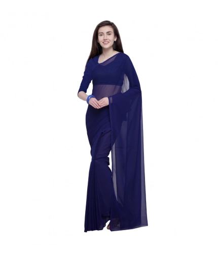 Generic Women's Dyed Solid Saree With Unstitched Blouse 5.5Mtr (Dark Blue)