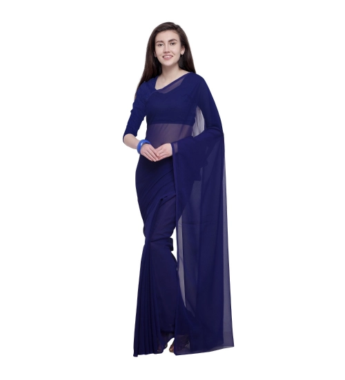 Generic Women's Dyed Solid Saree With Unstitched Blouse 5.5Mtr (Dark Blue)