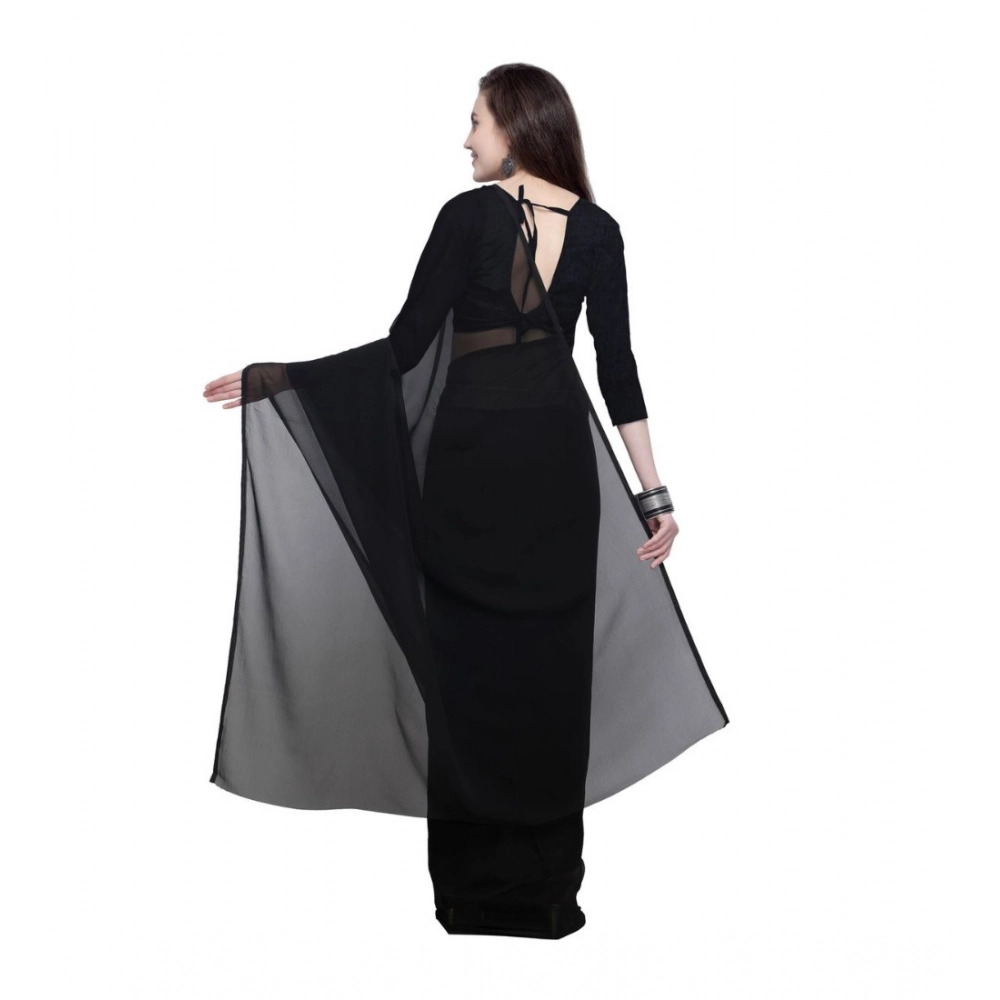 Generic Women's Dyed Solid Saree With Unstitched Blouse 5.5Mtr (Black) Generic Women's Dyed Solid Saree With Unstitched Blouse 5.5Mtr (Black)