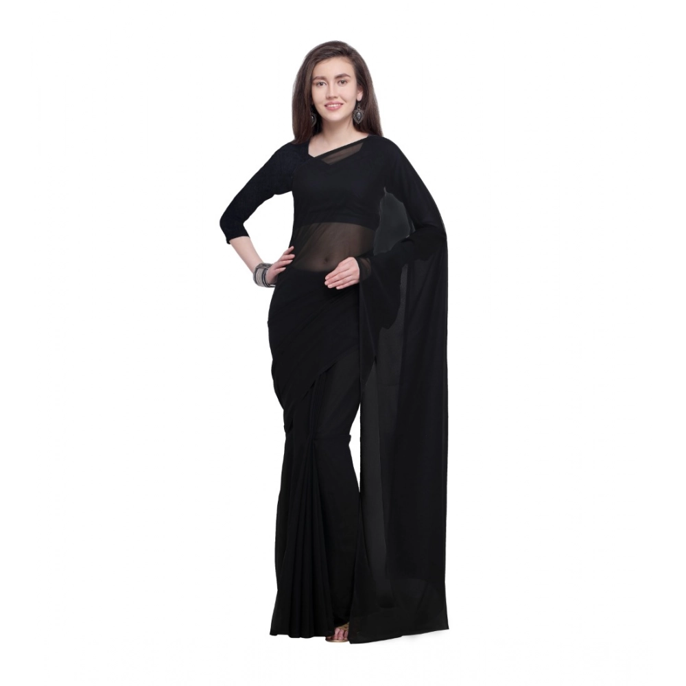 Generic Women's Dyed Solid Saree With Unstitched Blouse 5.5Mtr (Black) Generic Women's Dyed Solid Saree With Unstitched Blouse 5.5Mtr (Black)