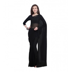 Generic Women's Dyed Solid Saree With Unstitched Blouse 5.5Mtr (Black)