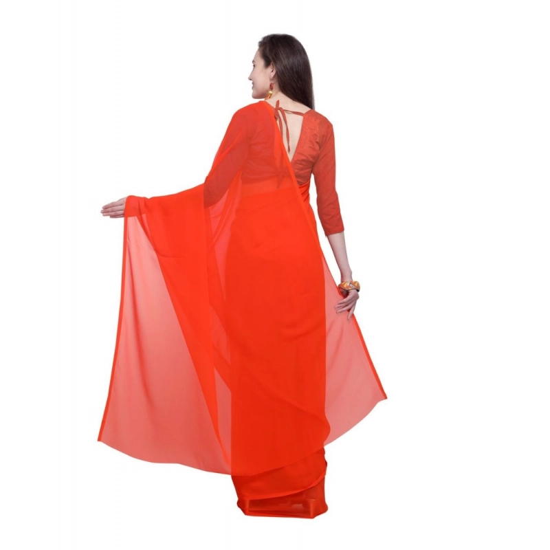 Women's Dyed Solid Saree With Unstitched Blouse 5.5Mtr (Orange)