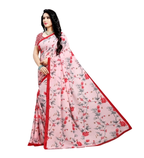Generic Women's Georgette Printed Saree With Unstitched Blouse 5.5Mtr (Peach)
