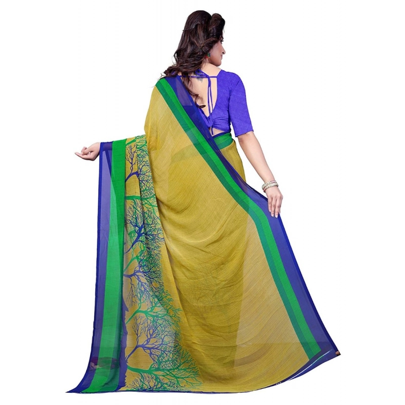 Women's Faux Georgette Printed Saree With Unstitched Blouse 5.5Mtr (Green) Women's Faux Georgette Printed Saree With Unstitched Blouse 5.5Mtr (Green)