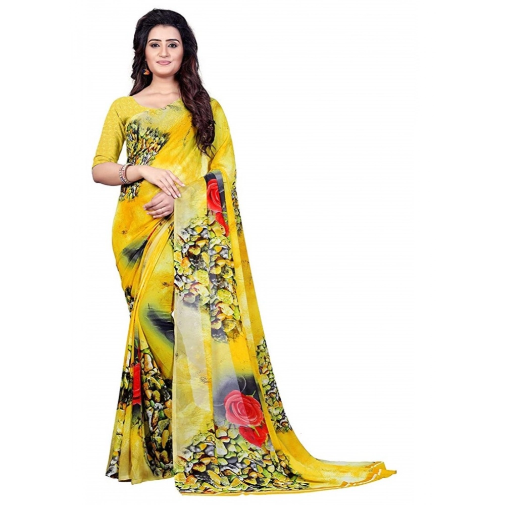 Generic Women's Faux Georgette Printed Saree With Unstitched Blouse 5.5Mtr (Yellow) Generic Women's Faux Georgette Printed Saree With Unstitched Blouse 5.5Mtr (Yellow)