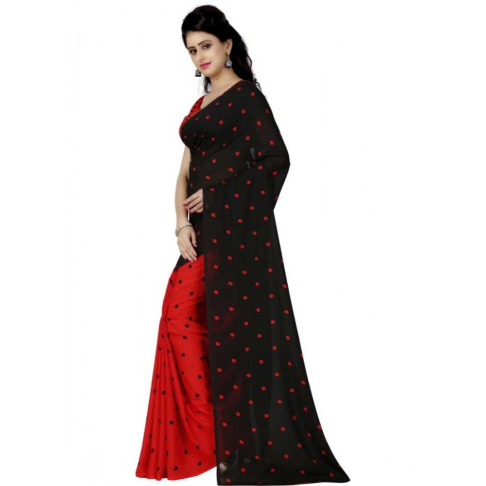 Generic Women's Faux Georgette Printed Saree With Unstitched Blouse 5.5Mtr (Red black) Generic Women's Faux Georgette Printed Saree With Unstitched Blouse 5.5Mtr (Red black)