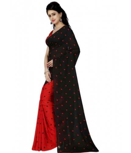 Generic Women's Faux Georgette Printed Saree With Unstitched Blouse 5.5Mtr (Red black)