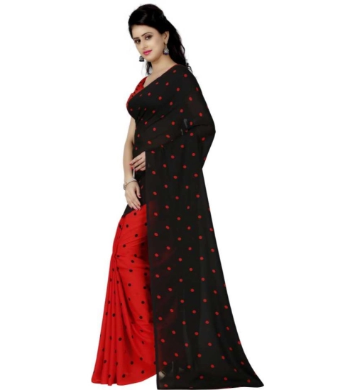 Generic Women's Faux Georgette Printed Saree With Unstitched Blouse 5.5Mtr (Red black)
