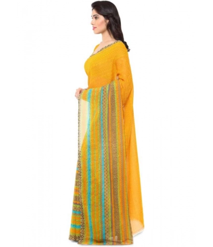 Generic Women's Faux Georgette Printed Saree With Unstitched Blouse 5.5Mtr (Yellow)
