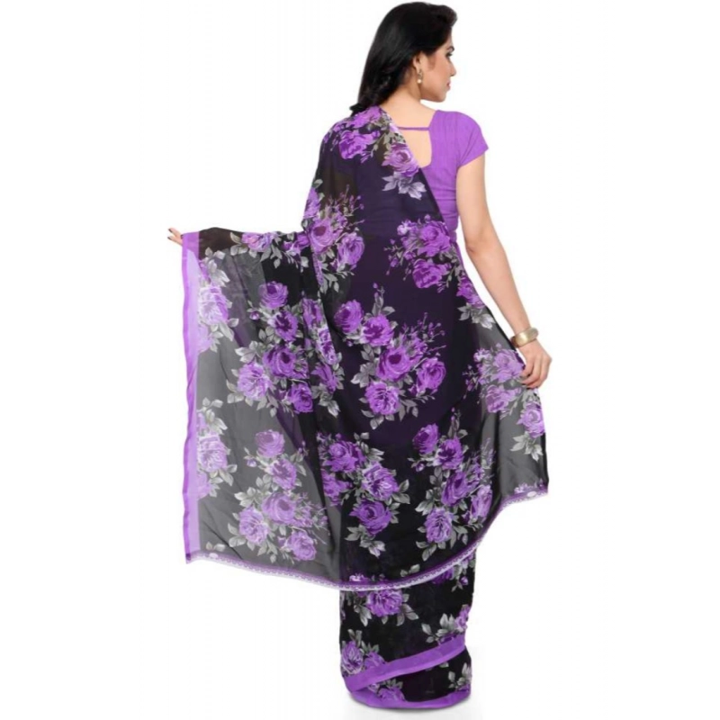 Women's Faux Georgette Printed Saree With Unstitched Blouse 5.5Mtr (Purple) Women's Faux Georgette Printed Saree With Unstitched Blouse 5.5Mtr (Purple)