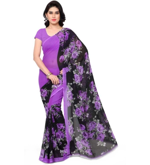Generic Women's Faux Georgette Printed Saree With Unstitched Blouse 5.5Mtr (Purple)