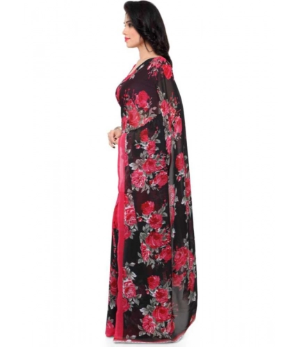 Generic Women's Faux Georgette Printed Saree With Unstitched Blouse 5.5Mtr (Pink)