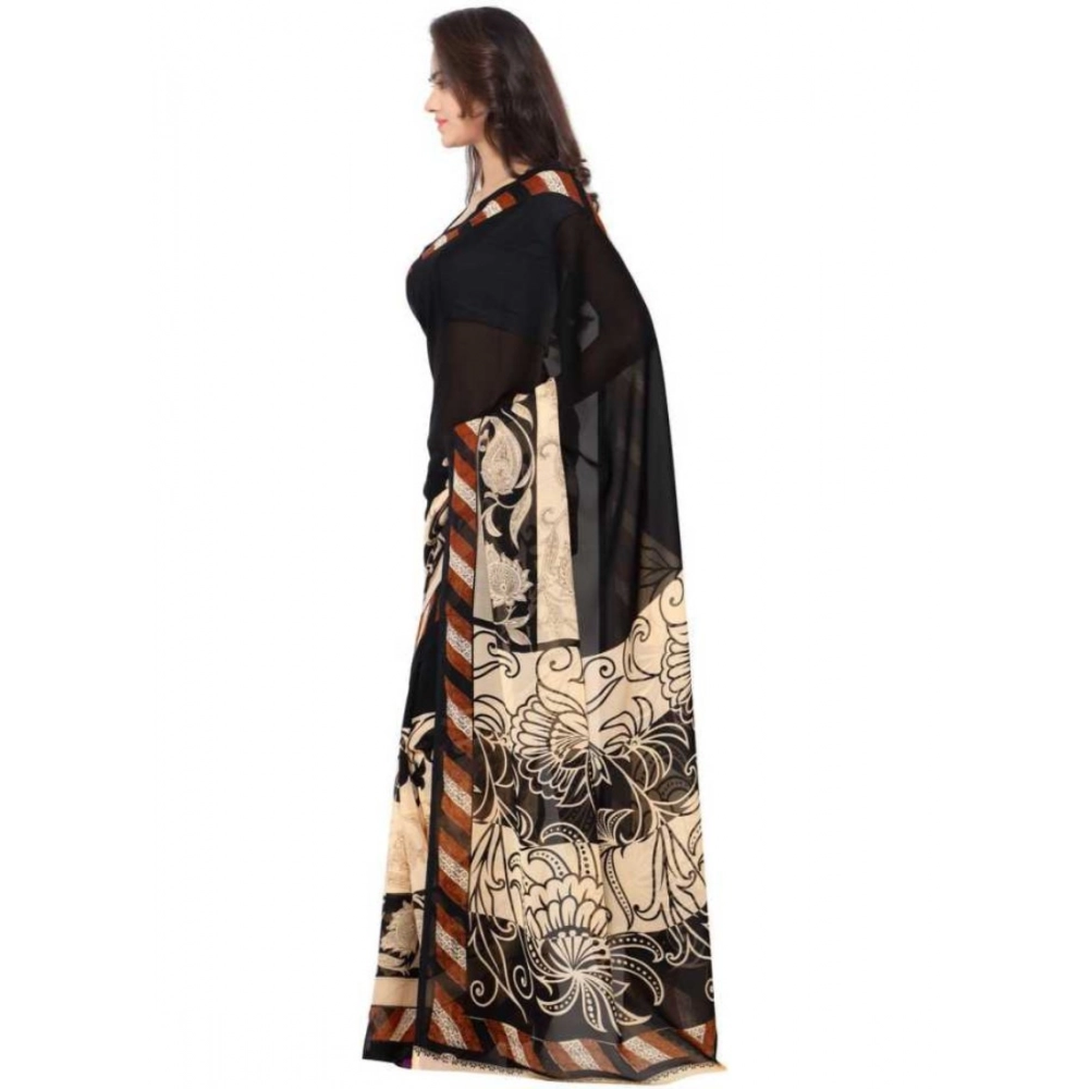 Generic Women's Faux Georgette Printed Saree With Unstitched Blouse 5.5Mtr (Black) Generic Women's Faux Georgette Printed Saree With Unstitched Blouse 5.5Mtr (Black)