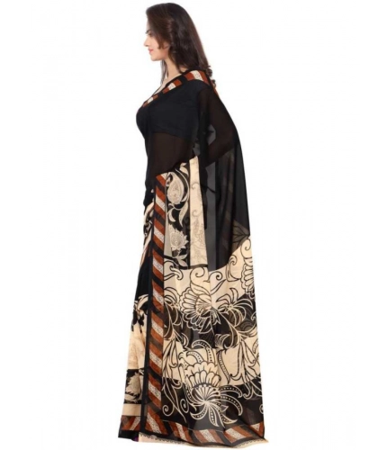 Generic Women's Faux Georgette Printed Saree With Unstitched Blouse 5.5Mtr (Black)