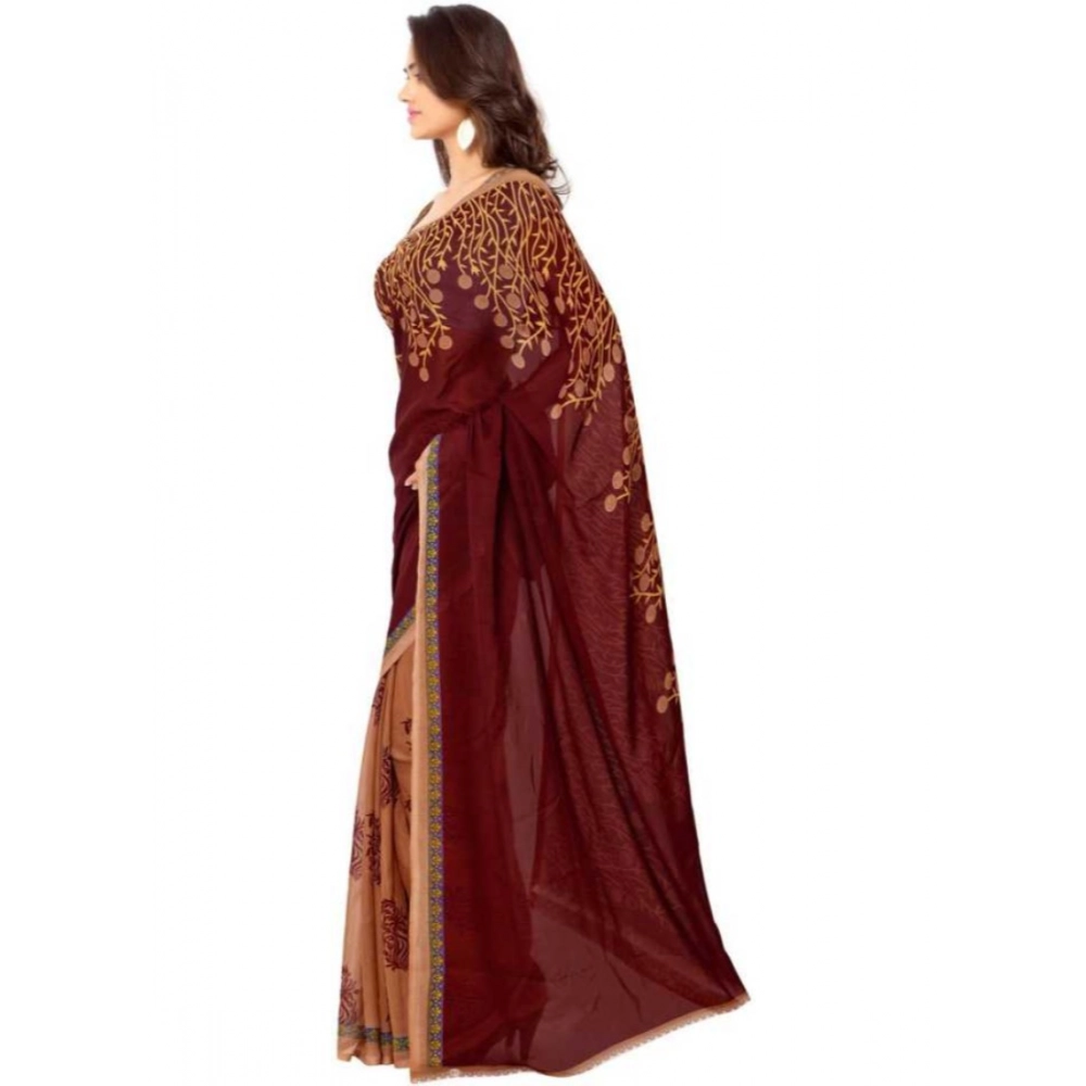 Generic Women's Faux Georgette Printed Saree With Unstitched Blouse 5.5Mtr (Red) Generic Women's Faux Georgette Printed Saree With Unstitched Blouse 5.5Mtr (Red)