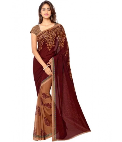 Generic Women's Faux Georgette Printed Saree With Unstitched Blouse 5.5Mtr (Red)