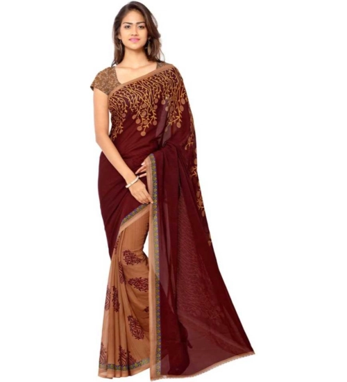 Generic Women's Faux Georgette Printed Saree With Unstitched Blouse 5.5Mtr (Red)